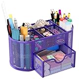 EasyPAG Desk Organizer 9 Components Mesh Office Desktop Supply Caddy with Drawer ,Purple