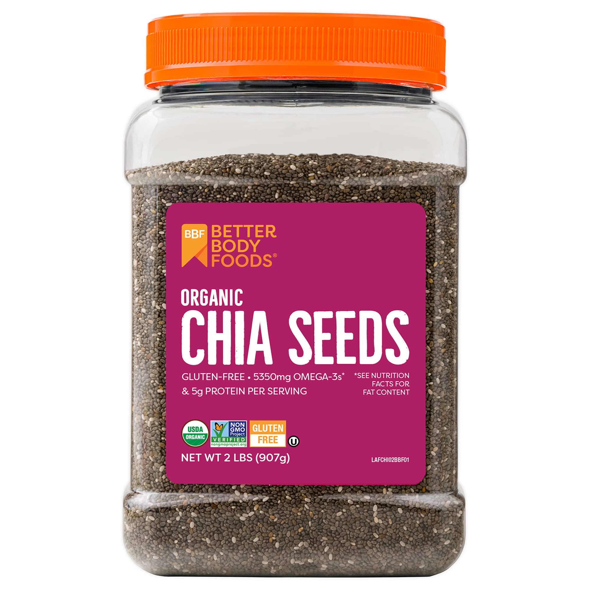 Book Cover BetterBody Foods Organic Chia Seeds with Omega-3, Non-GMO, Gluten Free, Keto Diet Friendly, Vegan, Good Source of Fiber, 2 lbs, 32 Oz Chia 2 pound