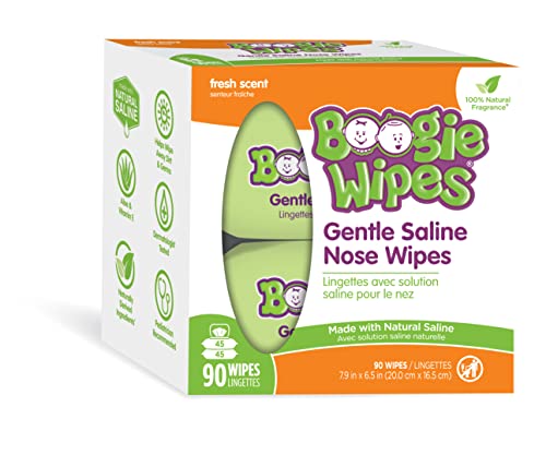 Boogie Wipes, Saline Wipes for Baby & Kids, Nose Booger Wipes for Allergy Relief, Face, Hand & Body, Made with Vitamin E, Aloe and Natural Saline, Fresh Scent, 45 Count (Pack of 2)