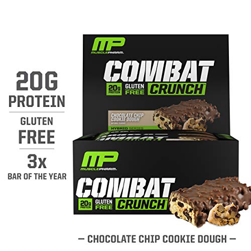 MusclePharm Combat Crunch Protein Bar, Multi-Layered Baked Bar, Gluten-Free Bars, 20 g Protein, Low-Sugar, Low-Carb, Gluten-Free, Chocolate Chip Cookie Dough Bars, 12 Servings
