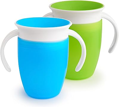 Book Cover Munchkin Miracle 360 Trainer Cup, Green/Blue, 7 Oz, 2 Count