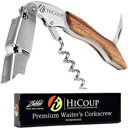Corkscrew Bottle Opener by HiCoup â€“ Professional Grade Natural Rosewood All-in-one Waiters Corkscrew, Bottle Opener and Foil Cutter, the Favoured Choice of Sommeliers, Waiters and Bartenders Around the World