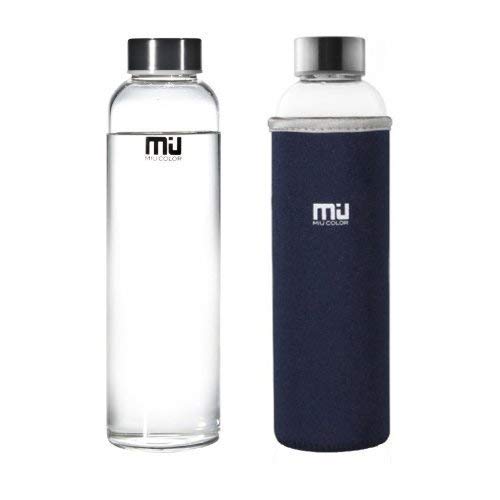 MIU COLOR 360ml/550ml Bouteille d’Eau en Verre Borosilicate - Housse Anti-échaudage en Néoprène Écologique sans BPA, PVC et Plomb (360ml Bleu Foncé)