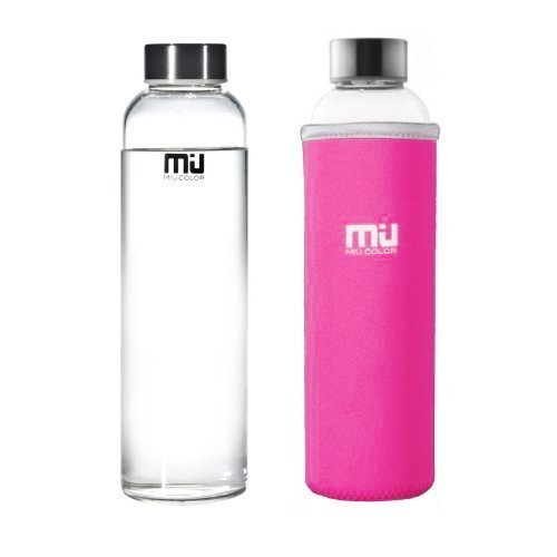 MIU COLOR 360ml/550ml Bouteille d’Eau en Verre Borosilicate - Housse Anti-échaudage en Néoprène Écologique sans BPA, PVC et Plomb (360ml Rose)