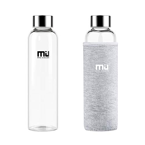MIU COLOR 360ml/550ml Bouteille d’Eau en Verre Borosilicate - Housse Anti-échaudage en Néoprène Écologique sans BPA, PVC et Plomb (360ml Gris)