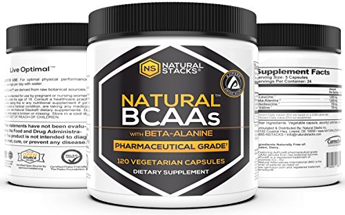 Natural Stacks: Natural BCAAs w/Beta-Alanine Capsules - Amino Acids - 30 Day Supply - Vegetarian - Shown to Increase Strength and Endurance - May Help Muscles Recover Faster