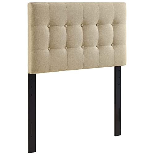 Book Cover Modway Emily Tufted Button Linen Fabric Upholstered Twin Headboard in Beige