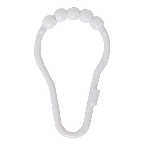 MAYTEX Heavy Duty Plastic Roller Glide Rings Shower Curtain Hooks, White