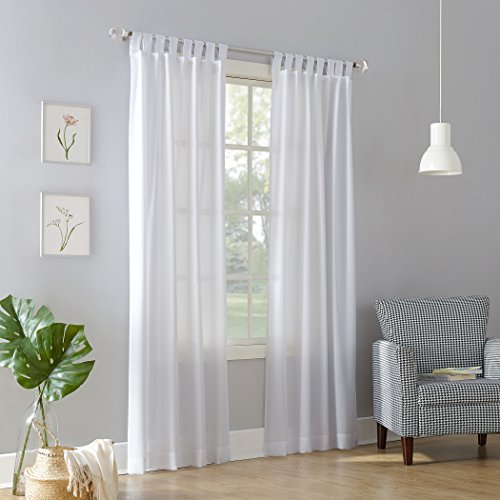 No. 918 Trevor Heathered Texture Semi-Sheer Tab Top Curtain Single Panel, 40" x 84", White