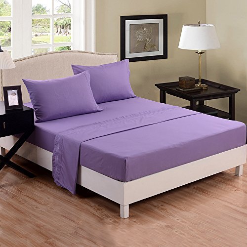 Book Cover Honeymoon 1800 Brushed Microfiber Embroidered Bed Sheet Set, Ultra Soft, Twin - Light Purple