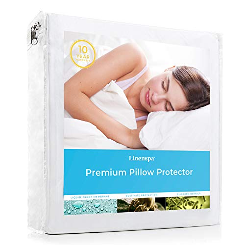 Book Cover Linenspa Premium Smooth Waterproof Pillow Protector-Vinyl Free Waterproof Pillow Cover, King, White