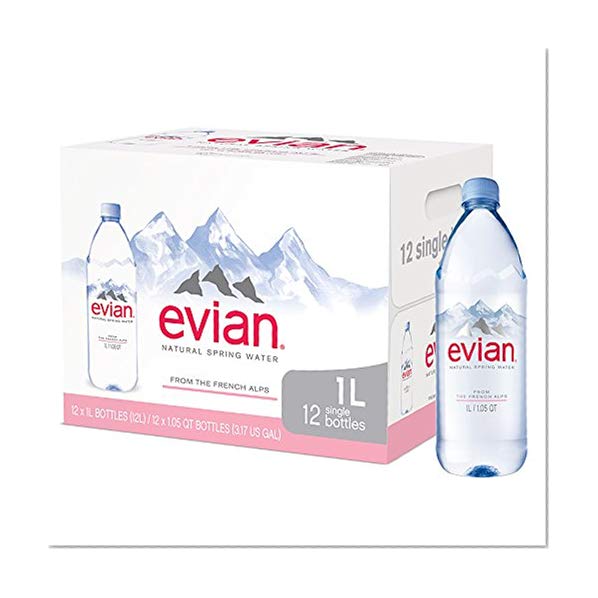 Book Cover Evian Natural Spring Water (One Case of 12 Individual Bottles, each bottle is 1 liter) Naturally Filtered Spring Water in Large Bottles