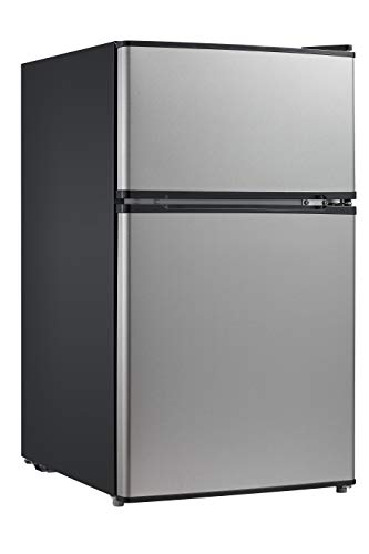 Book Cover Midea WHD-113FSS1 Double Door Mini Fridge with Freezer for Bedroom Office or Dorm with Adjustable Remove Glass Shelves Compact Refrigerator 3.1 cu ft, Stainless Steel