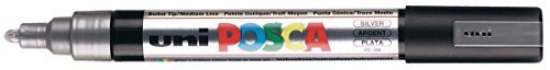 Uni-Posca-PC- 5 m-Couleur Argenté-marqueurs peinture à pointe ogive moyenne 2.5 mm Pointe écrit sur toutes les surfaces en bois, verre, plastique-Lot de 1