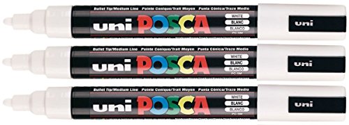 Posca Uni PC-5M Marqueur à peinture à pointe ogive de taille moyenne pour métal, verre Blanc 2,5 mm Pack Of 3 blanc