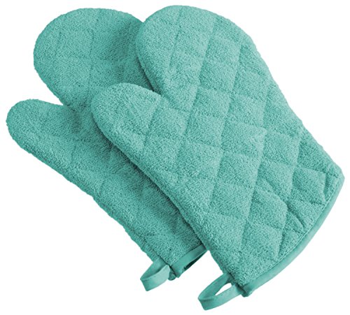 Book Cover DII 100% Cotton Quilted Terry Oven Mitt Set, Ovenmitt, Aqua 2 Count