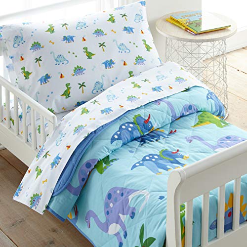 Book Cover Wildkin Kids 100% Cotton Toddler Comforter for Boys and Girls, Measures 58 X 42 Inches Comforter for Kids, Includes One Comforter Fits Standard Crib Mattress (Dinosaur Land)