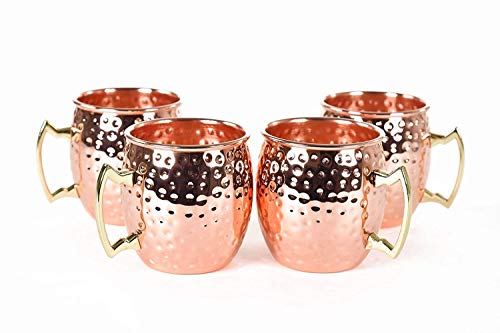 Olia Design Moscow Mule Hammered Copper 18 Ounce Drinking Mug, Set of 4, 16 Ounce