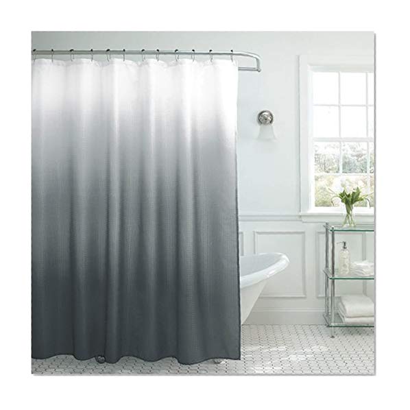 Book Cover Natural Home Ombre Textured Shower Curtain with Beaded Rings, Dark Grey