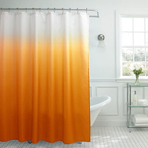 Book Cover Creative Home Ideas Ombre Textured Shower Curtain with Beaded Rings, Orange