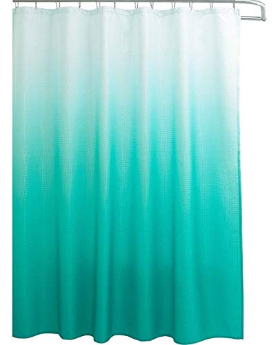 Book Cover Creative Home Ideas Ombre Textured Shower Curtain with Beaded Rings, Turquoise