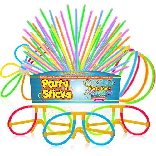Book Cover PartySticks Glow Sticks Party Supplies 100pk - 8 Inch Bulk Light Up Sticks Party Favors, Glow in The Dark Party Decorations with Connectors for Glow Necklaces, Light Up Glasses, and Glow Flowers