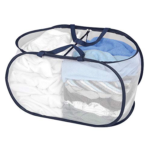 Book Cover Smart Design Deluxe Mesh Pop Up 2 Compartment Laundry Sorter Hamper Basket - VentilAir Fabric Collapsible Design - for Clothes & Laundry - Home Organization (Holds 2 Loads) (23 x 15 Inch) [White]