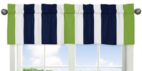 Book Cover Sweet Jojo Designs Navy Blue White and Lime Green Window Treatment Valance for Stripes Bedding Collection