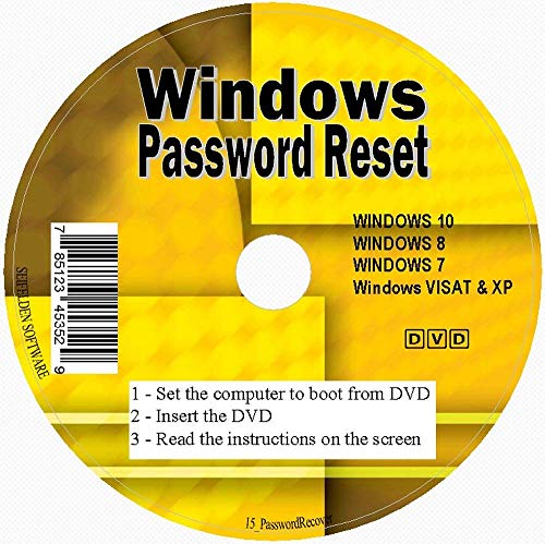 Windows Password Reset Disk Recovery Premium DVD/USB Drive for Removing Your Forgotten Windows Password on Windows 10, Windows 7, Vista, XP - Unlimited Use! for Desktop and Laptop (DVD-DISC)