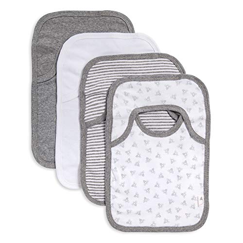 Book Cover Burt's Bees Baby - Bibs, 4-Pack Lap-Shoulder Drool Cloths, 100% Organic Cotton with Absorbent Terry Towel Backing (Heather Grey)
