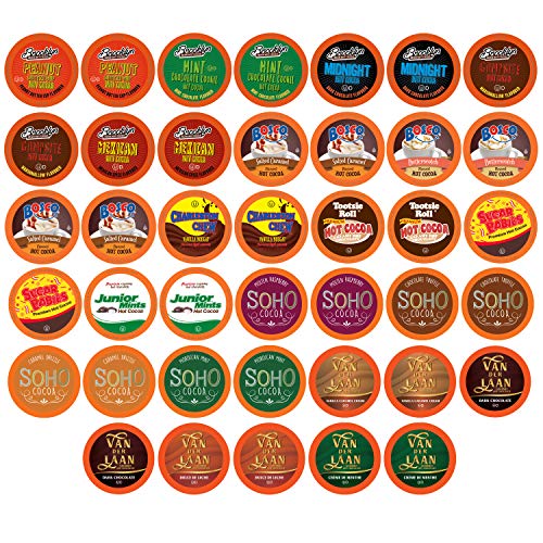 Book Cover Two Rivers Chocolate Hot Cocoa Pods, Single Serve Variety Sampler Pack Compatible with 2.0 Keurig K-Cup Brewers, 40 Count - Largest Assorted Hot Cocoa