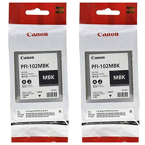 Book Cover Canon 2X PFI-102MBK Pigment Matte Black Ink Tank for The imagePROGRAF iPF500/600/700 Inkjet Printers, 130 ml.