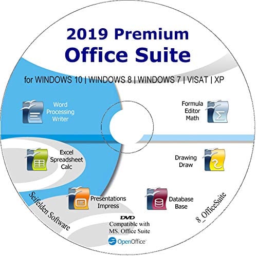 Book Cover Office Suite 2019 Alternative to Office Home Student and Business Compatible with Word, Excel, PowerPoint for Windows 10, 8.1 8 7 Vista XP by Apache OpenOffice ms Word ms Office (DVD-DISC)