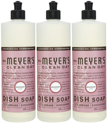 Book Cover Mrs. Meyer's Clean Day Liquid Dish Soap, Rosemary, 16 Ounce Bottles, 3pk