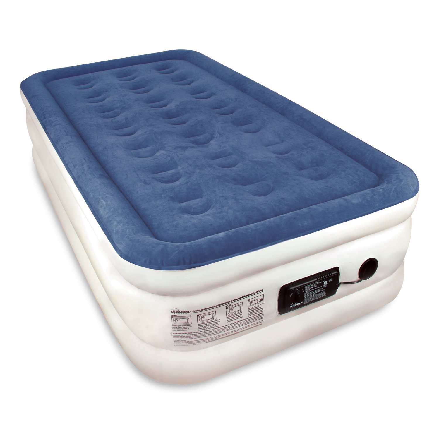 Book Cover SoundAsleep Raised Twin Size Premium Air Mattress - Best Inflatable Airbed with Plush Top and Internal High Capacity Pump - Exclusively with ComfortCoil Technology & No Hassle 1-Year Warranty