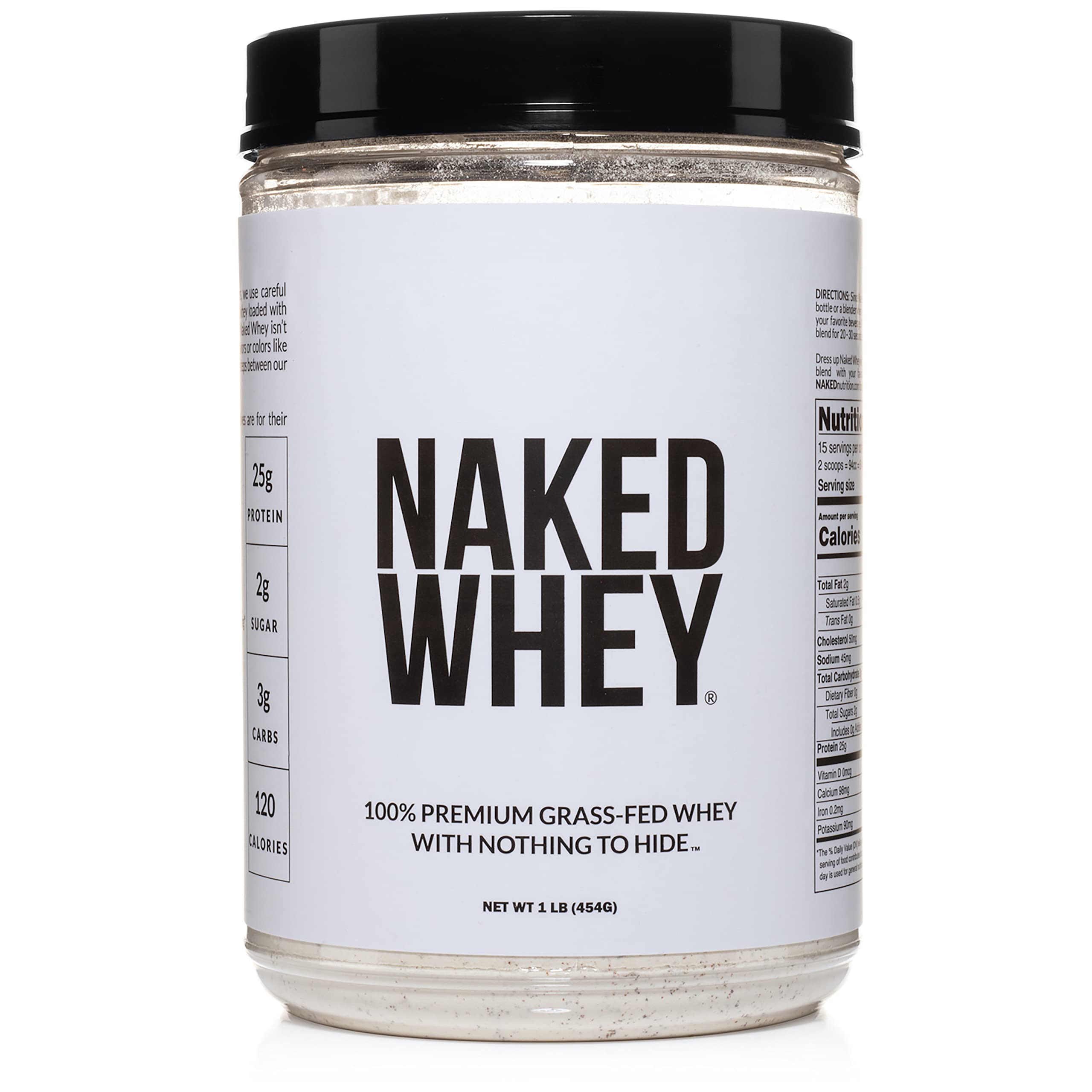 Book Cover Naked WHEY 1LB - Only 1 Ingredient, 100% Grass Fed Whey Protein Powder from Idaho & California Farms, Undenatured, No GMOs, No Soy, Gluten Free, Stimulate Growth, Enhance Recovery - 15 Servings Unflavored 1 Pound (Pack of 1)