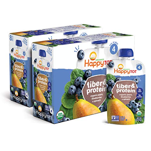 Book Cover HAPPYTOT Organic Stage 4 Fiber & Protein, Pears, Blueberries & Spinach, 4 Ounce (Pack of 16)