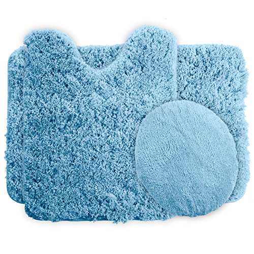 Lavish Home 3-Piece Super Plush Non-Slip Bath Mat Rug Set, Light Blue