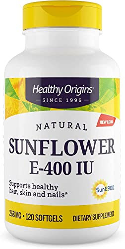Healthy Origins Vitamin E, 400 IU Sunflower (Sun E 900) - Vitamin E Supplement - Hair, Skin & Nails Vitamins - Non-GMO & Gluten-Free Supplement - 120 Softgels