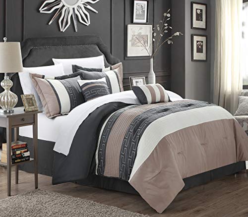 Book Cover Chic Home Carlton 6-Piece Comforter Set, Queen Size, Taupe
