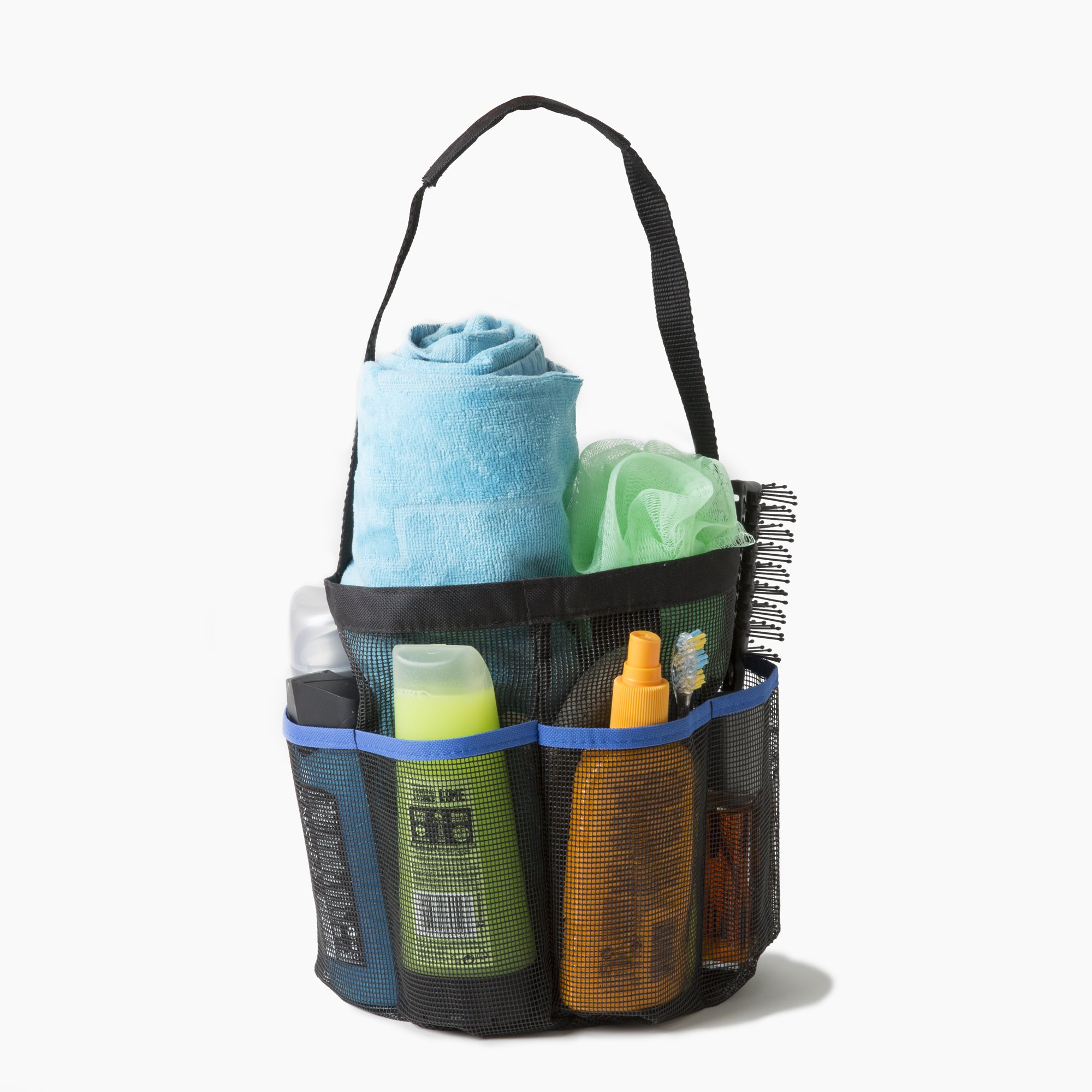 Book Cover Shower Tote - ShowerMade Premium Quality Shower Caddy The Strongest Quick Dry Bag for your Washroom Accessories - Perfect Hanging Caddy for College, Dorm or Gym - Portable for Camping and Travelling Black With Navy Trim