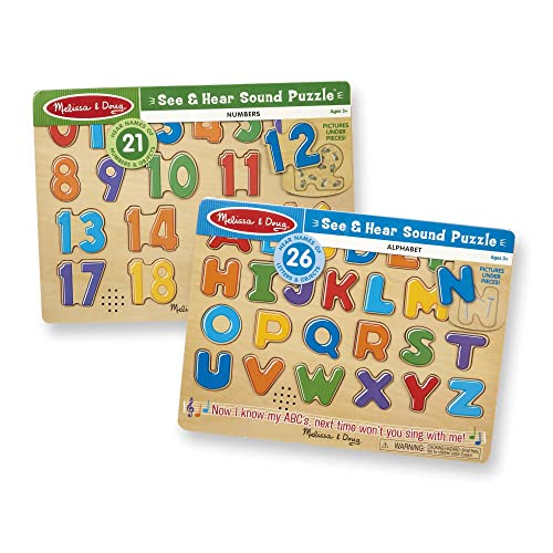 Book Cover Melissa & Doug Sound Puzzles Set: Numbers and Alphabet - Wooden Peg Puzzles