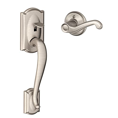 Book Cover Schlage FE285 CAM 619 FLA RH Camelot Front Entry Handleset with Right-Handed Flair Lever Lower Half Grip, Standard Interior Trim, Satin Nickel