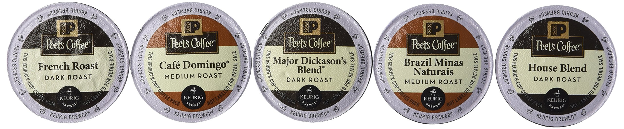 Book Cover Peets Coffee Sampler Variety Pack without Decaf (Brazil Minas Naturais, Cafe Domingo, House Blend, Major Dickasons, French Roast), 30 K-cup
