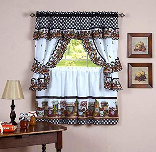 Book Cover naturally home Mason Jars Kitchen Curtain Cottage Set, Tiers and Ruffled Swag, 36-Inch Long
