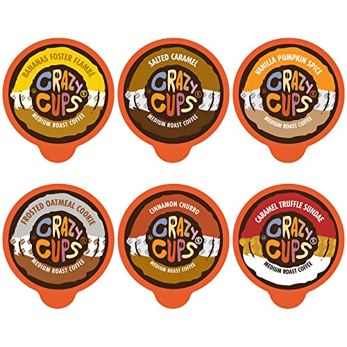 Book Cover Crazy Cups Flavored Coffee Pods Variety Pack - Coffee Flavors for the Keurig K Cups Machine, Recyclable Single Serve Cups, 24 Count