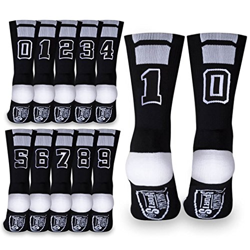 Custom Team Number Crew Socks | Athletic Socks by ChalkTalkSPORTS | Black | Choose Your Number