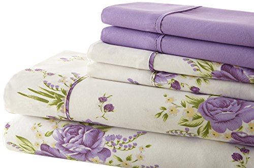 Book Cover Spirit Linen Hotel 5th Ave Palazzo Home Luxurious Printed Sheet Set, Lavender Floral, Queen, Set of 6