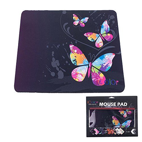 iColor Colorful Butterfly Anti-Slip Mouse Pad Mice Pad Mat Mousepad For Office, Computer, Laptop & Mac Optical Laser Mouse- Durable & Comfortable & Lightweight For Easy Typing & Pain Relief MP-017