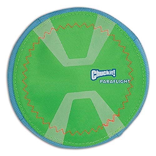 Chuckit! Max Glow Paraflight Flying Disc Dog Toy, Small (6.75"), Green and White